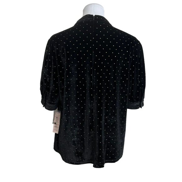 NWT Nanette Lepore Black Velvet Blouse Gold Polka Dots Mockneck Shirt XL NEW - Picture 4 of 16